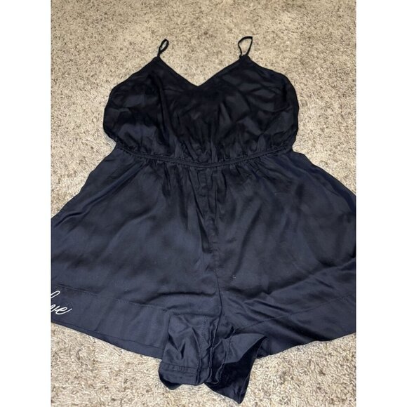VICTORIA’S SECRET Black Romper Lingerie Sleepwear Embroidered Back Tie MEDIUM - Picture 5 of 12